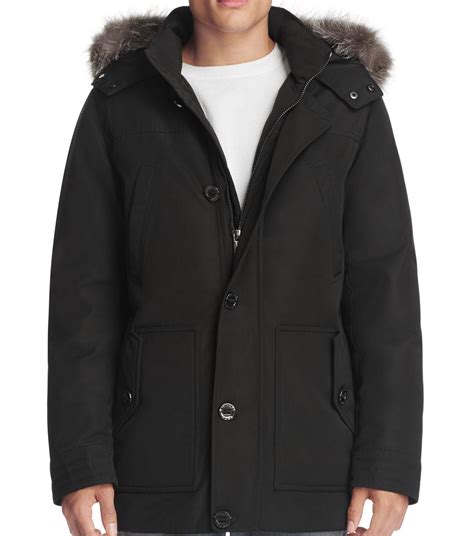 michael kors mens black coat with hood|Michael Kors black winter coat.